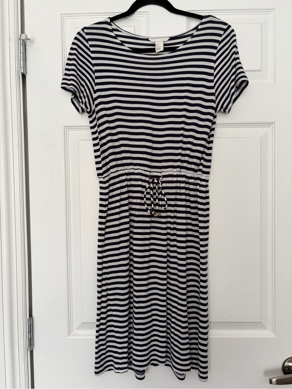 H&M Navy & White Striped Short Sleeve Dress